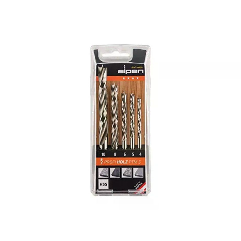 ALPEN PTM 5 Profi – Set 5 punte per legno, 4–10 mm