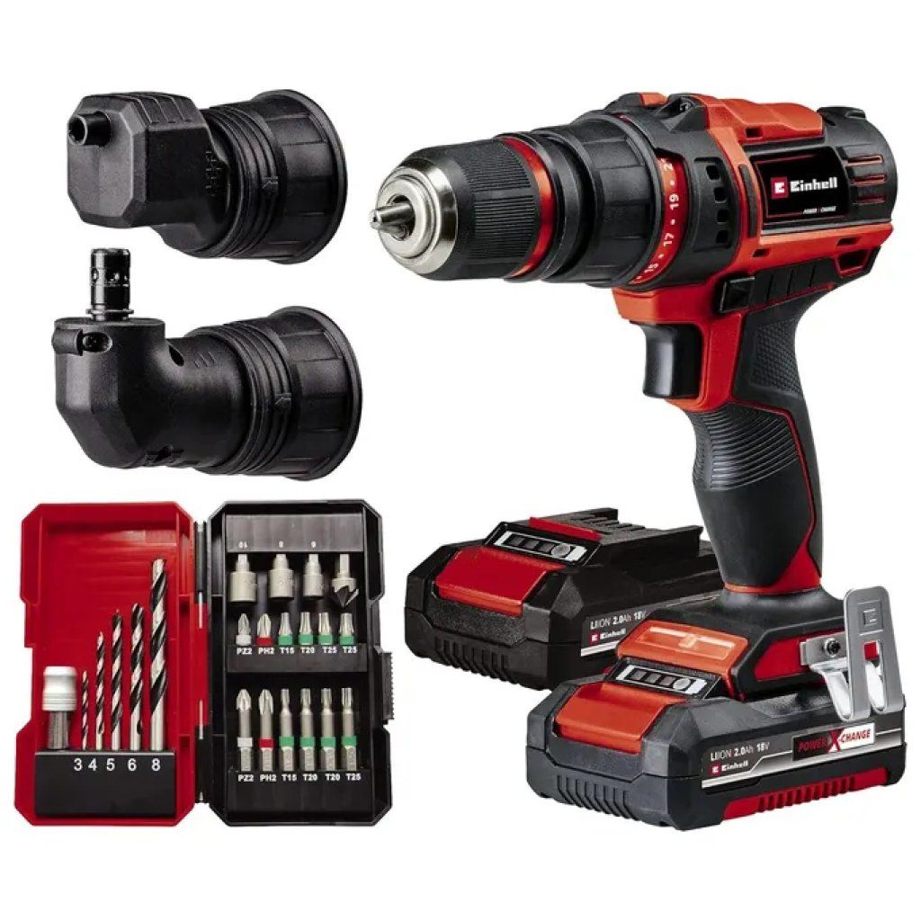 Einhell TE-CD 18/45 3X-Li Trapano Avvitatore a Batteria 18 V, 45 Nm, 2 Batterie e 22 Accessori