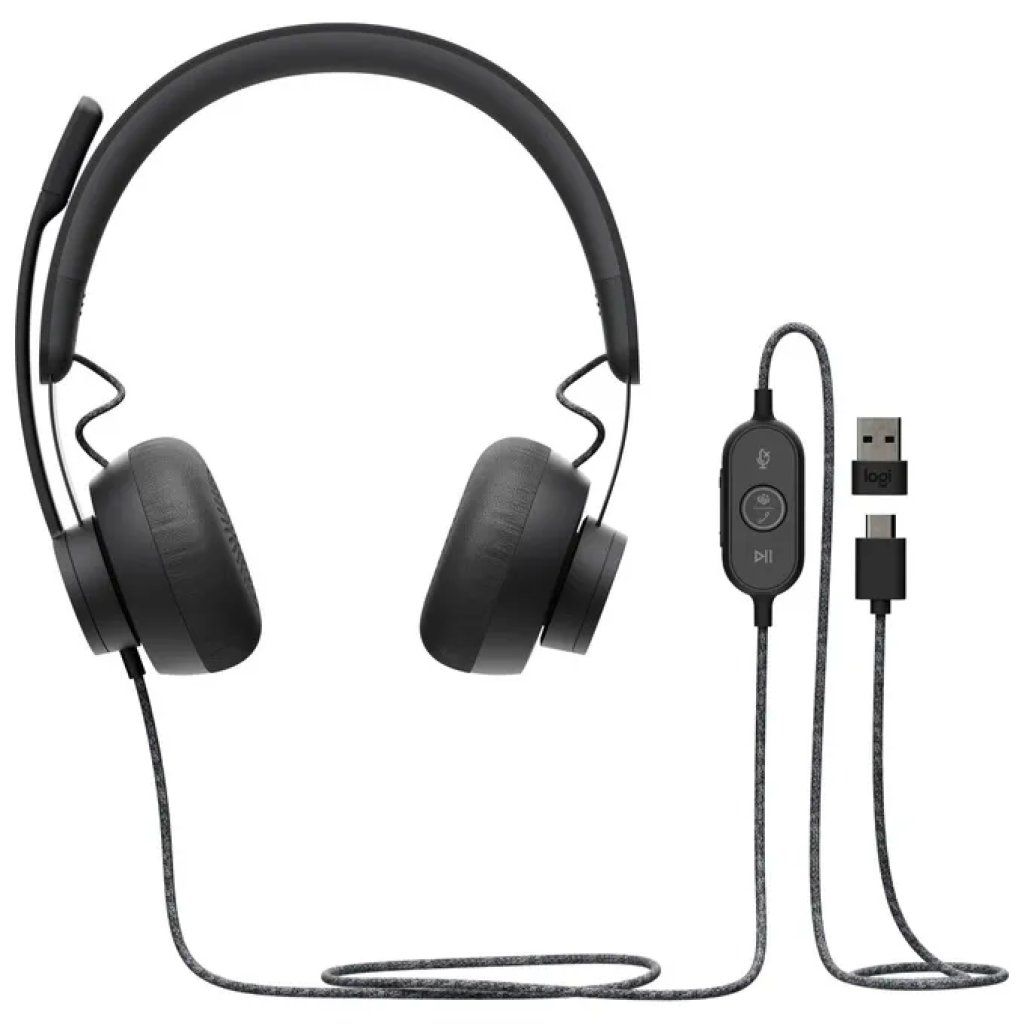 Logitech Zone Wired – Cuffie USB-C con microfono, adattatore USB-A e certificazione Microsoft Teams