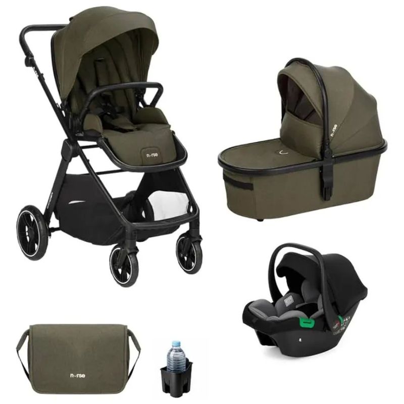 Nurse Wander Trio Passeggino con Navicella e Seggiolino Auto, Verde