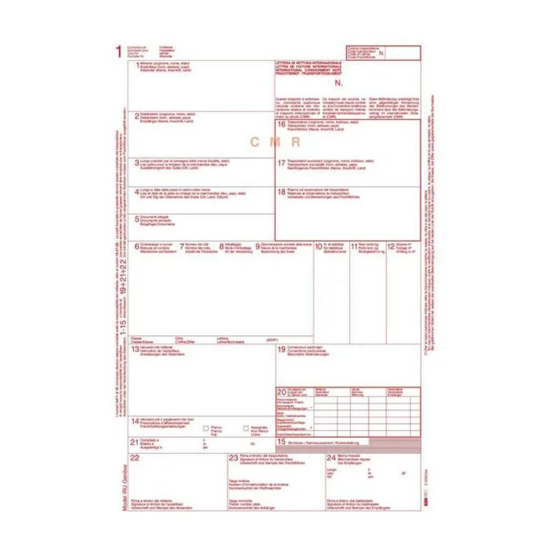 EDIPRO Lettera di Vettura Internazionale CMR, 5 copie autoricalcanti, 100 fogli, 31 × 24 cm