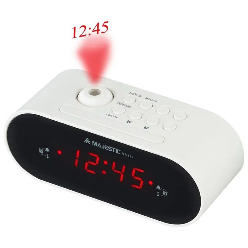 Majestic RS137 Radiosveglia FM PLL con Proiezione, Doppio Allarme e Display Digitale - Bianca