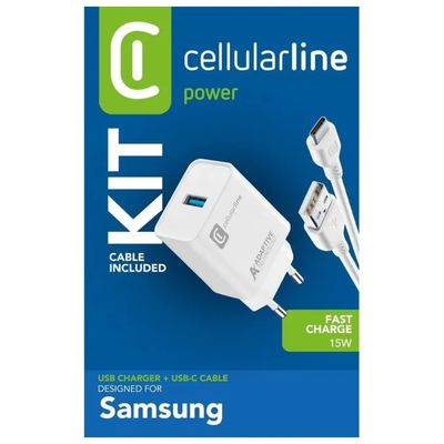 Cellularline caricabatterie rapido 15 W USB-C con cavo da 1 m, bianco