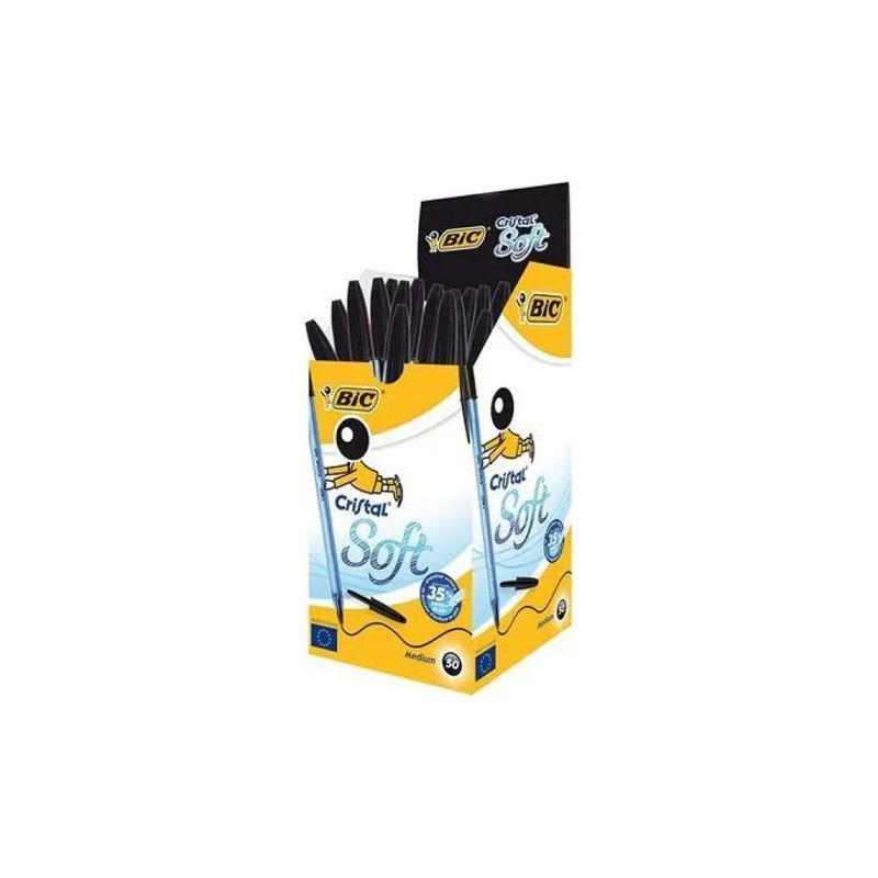BIC Cristal Soft – Confezione da 50 penne a punta media nere