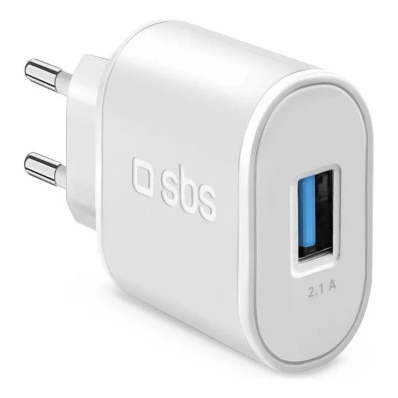 SBS Caricabatterie da viaggio USB 2,1 A, 10 W, bianco