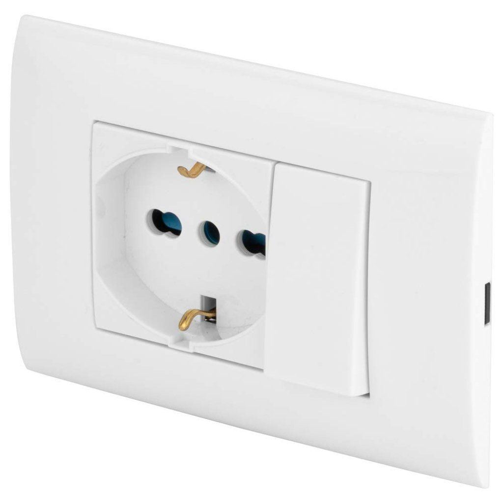 Poly Pool Placca Elettrica Bianca con Presa e Deviatore 16A