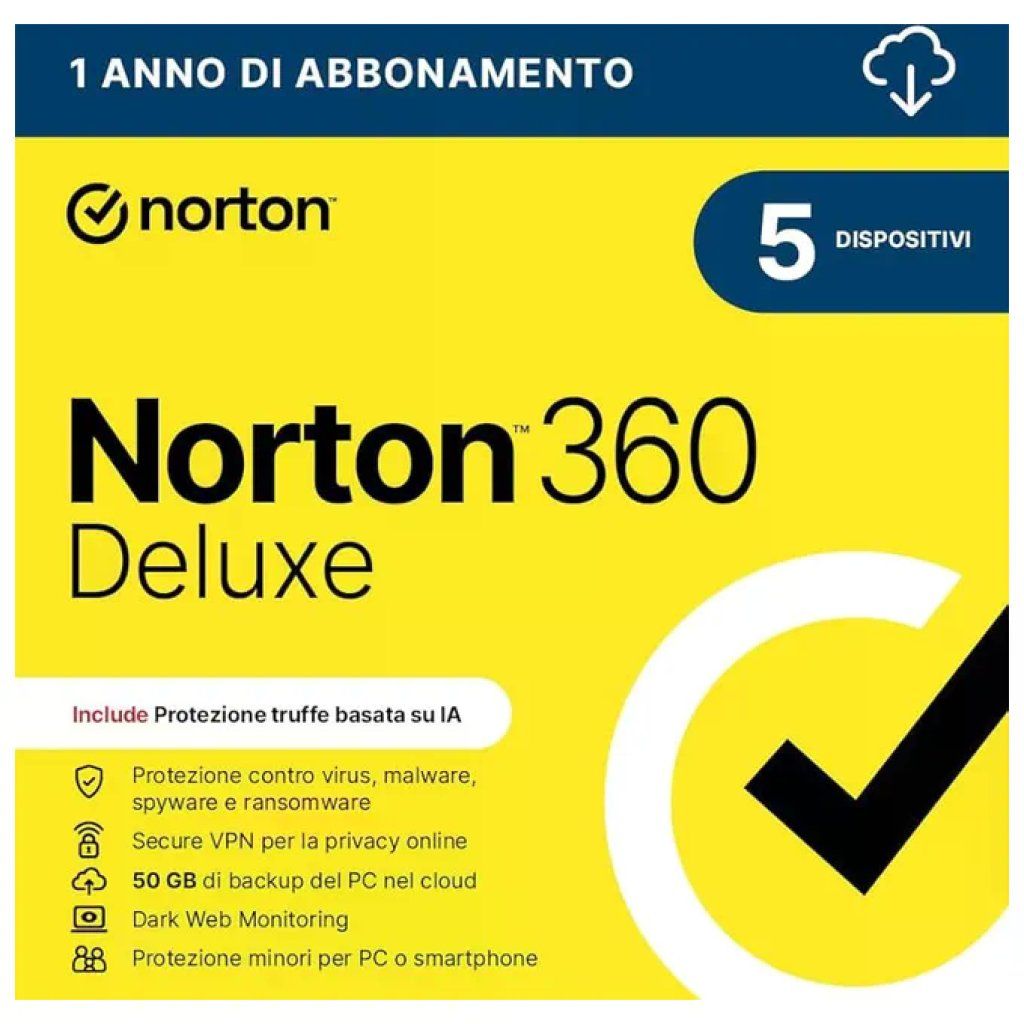 Norton 360 Deluxe 2026 Antivirus per 5 dispositivi, 12 mesi
