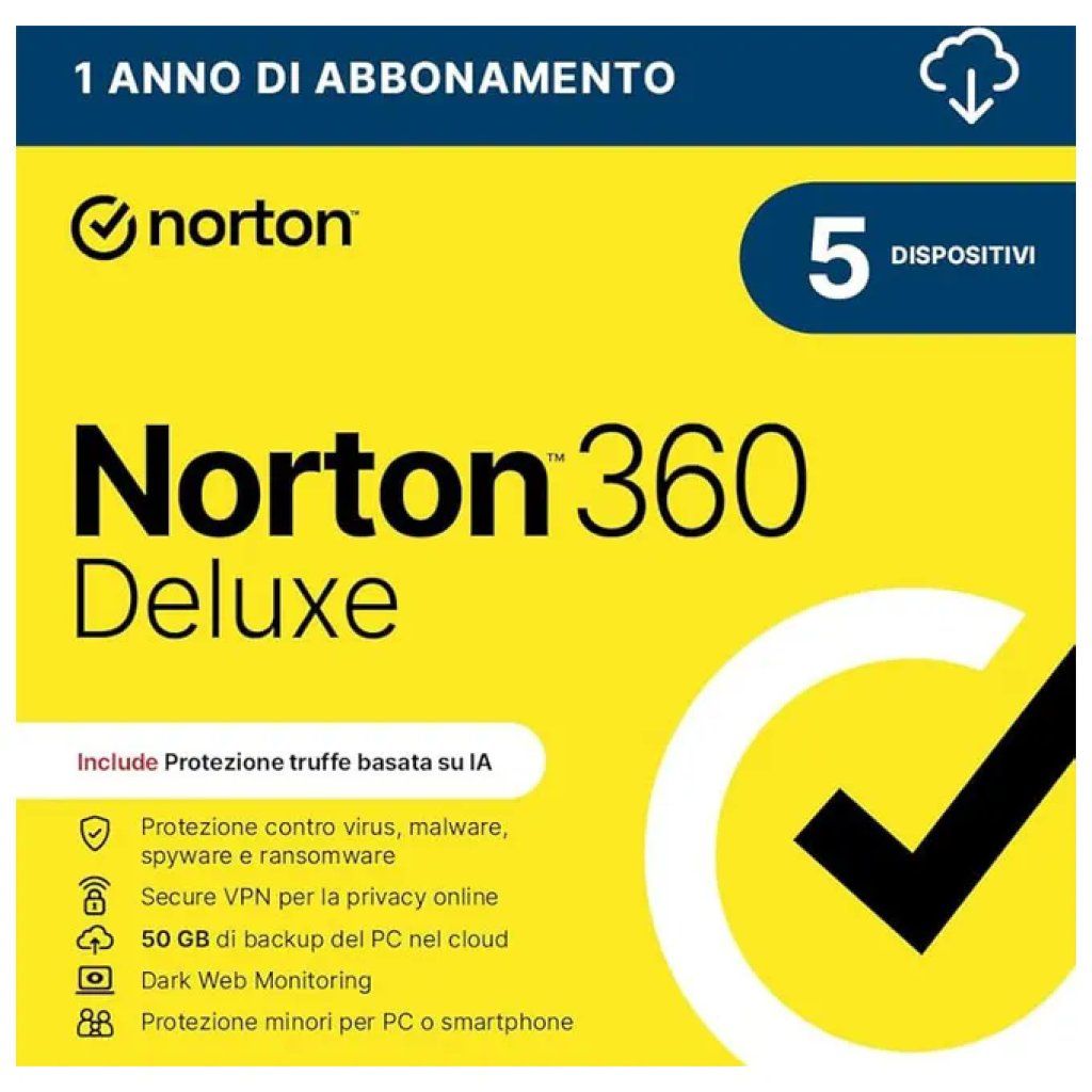 Norton 360 Deluxe 2026 21483673 Antivirus 5 Dispositivi 12 Mesi 50GB IT Box Norton 360 Deluxe 2026 21483673 Antivirus 5 Dispositivi 12 Mesi 50GB IT Box
