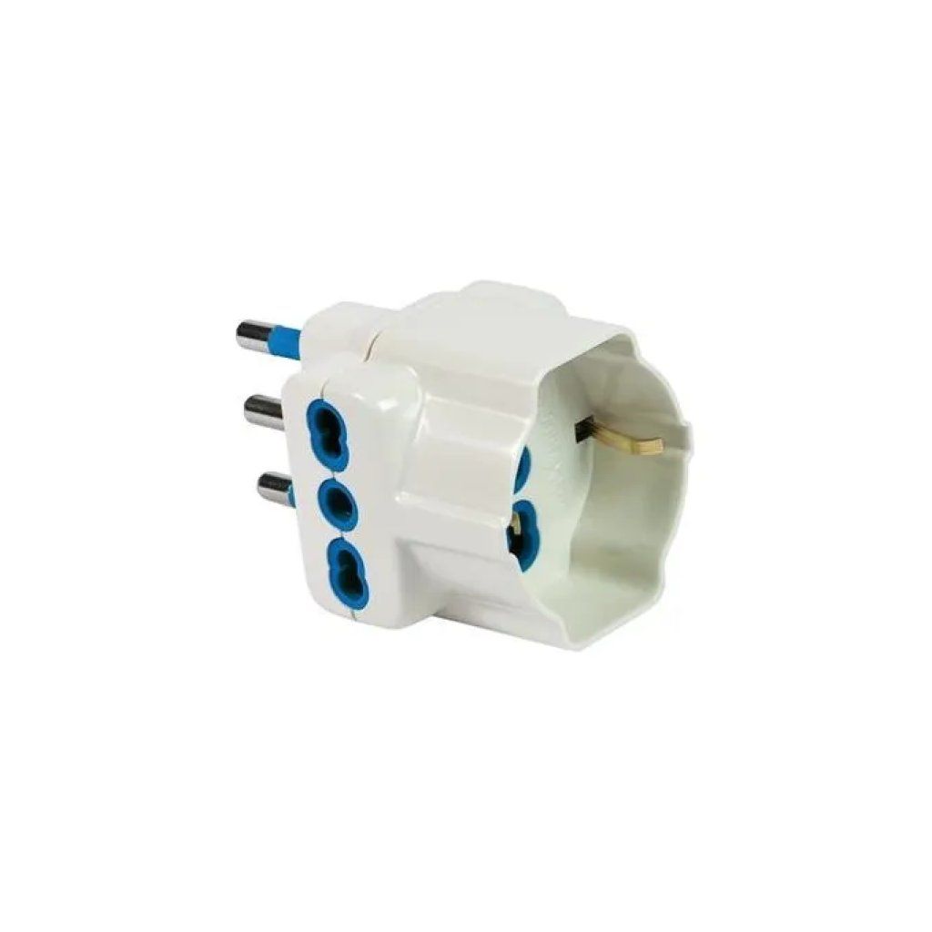 Fanton 82640-E Adattatore Triplo 16A con 2 Prese Bipasso e 1 Schuko, Bianco