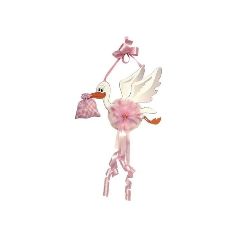 Baby Idea Fiocco Nascita con Cicogna Rosa, 80 × 34 cm