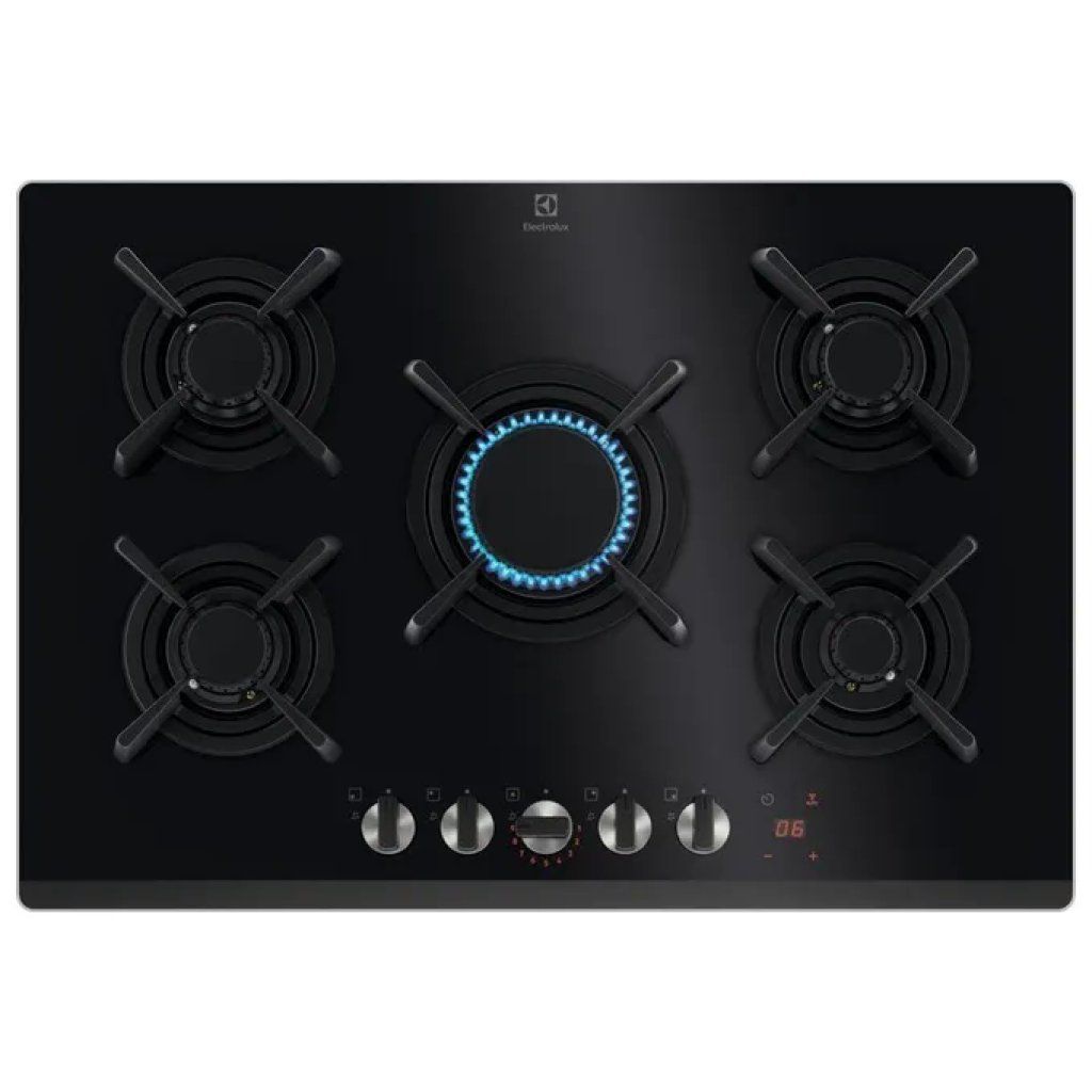 Electrolux KGG753753K Serie 800 Piano cottura a gas 75 cm, 5 fuochi, vetro nero Electrolux KGG753753K Serie 800 Piano cottura a gas 75 cm, 5 fuochi, vetro nero