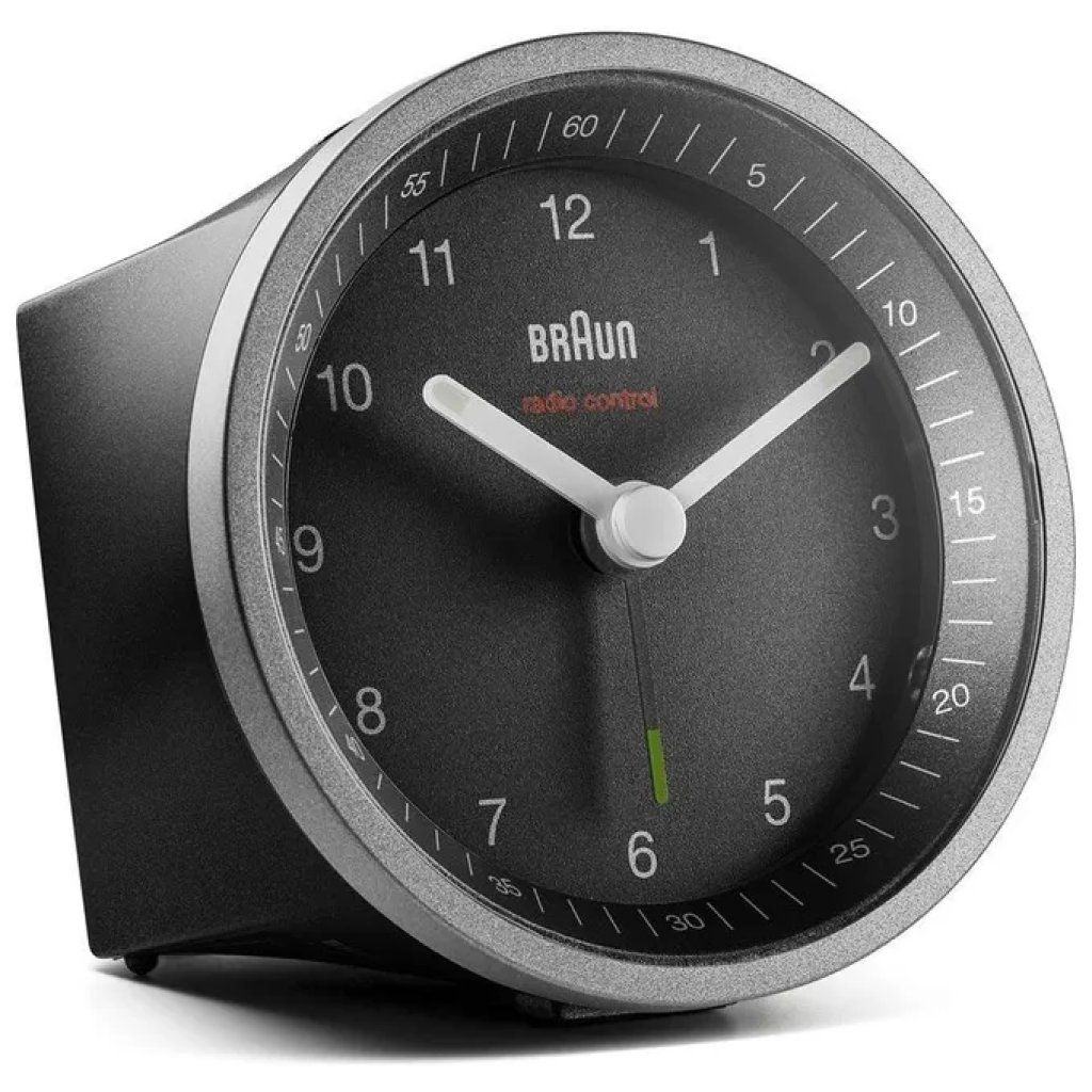 Braun BC07SB-DCF Sveglia analogica radiocontrollata nera e argento Braun BC07SB-DCF Sveglia analogica radiocontrollata nera e argento