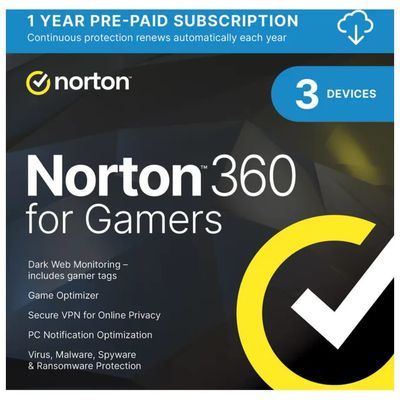 Norton 360 for Gamers Antivirus, 3 dispositivi, 12 mesi, 50 GB