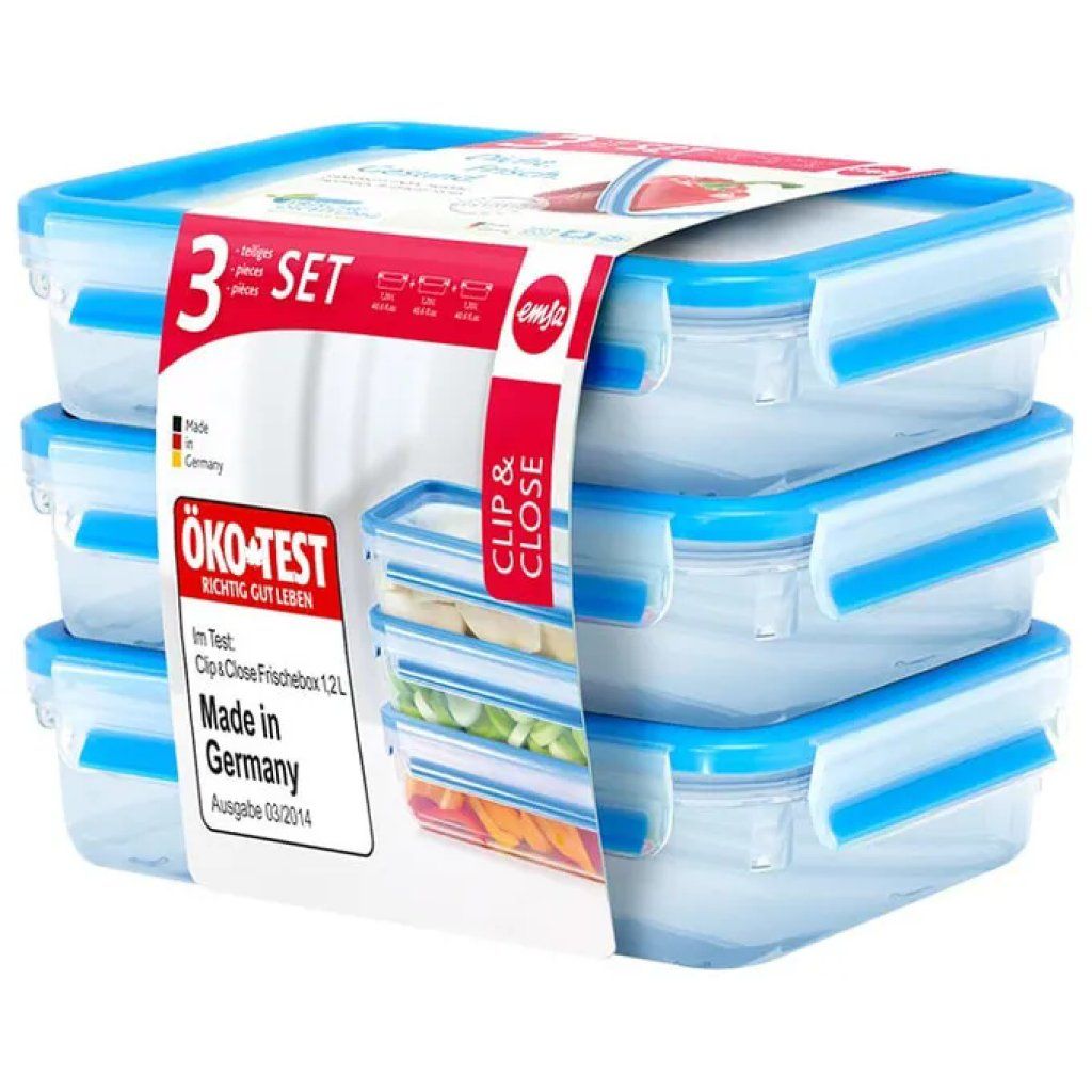 EMSA Clip & Close Set di 3 Contenitori Rettangolari per Alimenti da 1,2 L EMSA Clip & Close Set di 3 Contenitori Rettangolari per Alimenti da 1,2 L