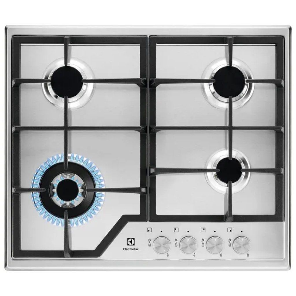 Electrolux KGS6436SX Piano Cottura a Gas 60 cm, 4 Fuochi, Wok e Griglie in Ghisa