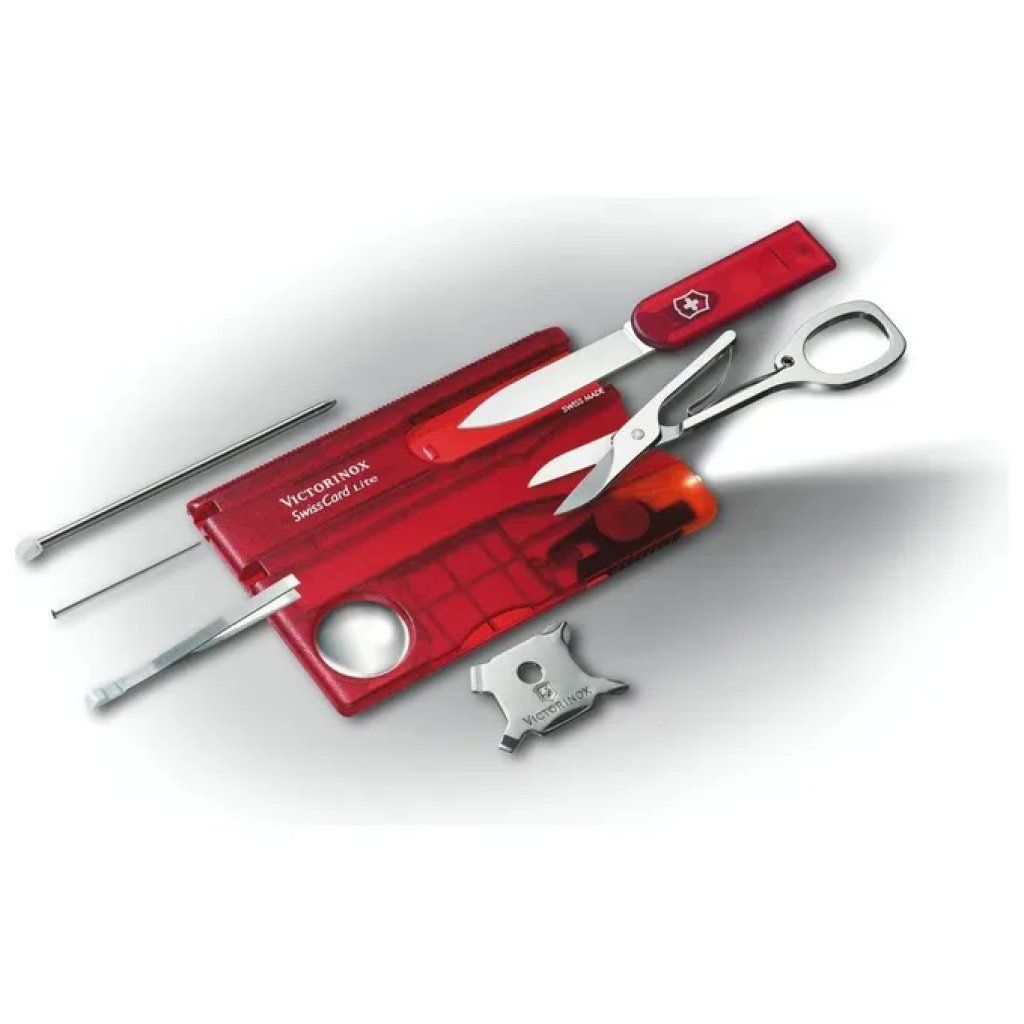 Victorinox 0.7300.T SwissCard Lite Coltello Multiuso 13 Funzioni con LED Rosso Trasparente