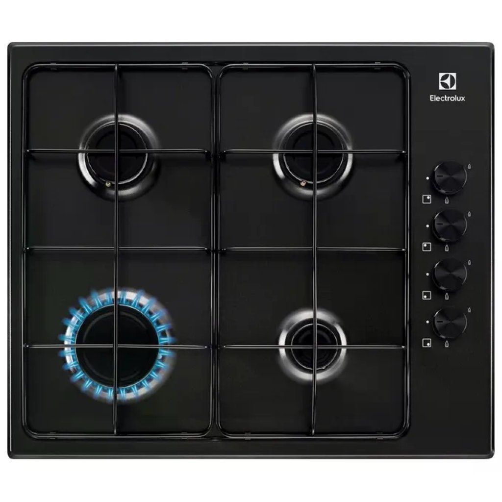 Electrolux KGS6404B Serie 300 Slim Side – Piano cottura a gas nero, 4 fuochi