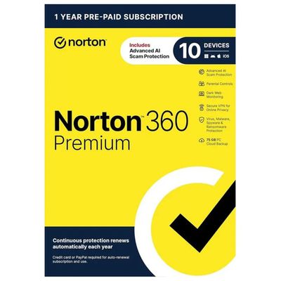 Norton 360 Premium 2026 – Antivirus per 10 dispositivi, 12 mesi, 75 GB Norton 360 Premium 2026 – Antivirus per 10 dispositivi, 12 mesi, 75 GB