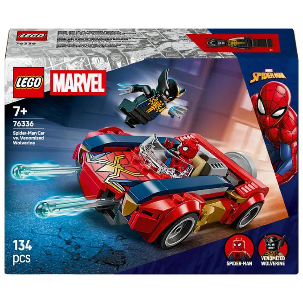LEGO Marvel 76336 – Auto di Spider-Man contro Wolverine Venomizzato, 134 pezzi