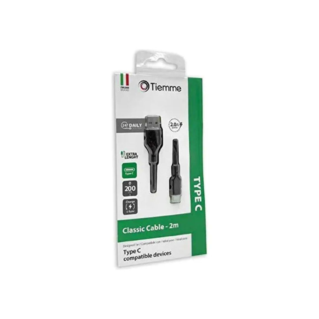 Tiemme 3680K Cavo USB-A a USB-C, 18 W, 2 m, Nero