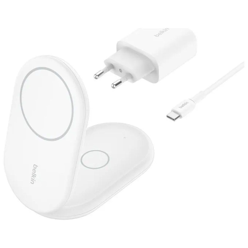 Belkin BoostCharge Supporto di Ricarica Wireless 2-in-1 Qi2 15W Bianco