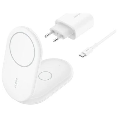 Belkin BoostCharge Supporto di Ricarica Wireless 2-in-1 Qi2 15W Bianco Belkin BoostCharge Supporto di Ricarica Wireless 2-in-1 Qi2 15W Bianco