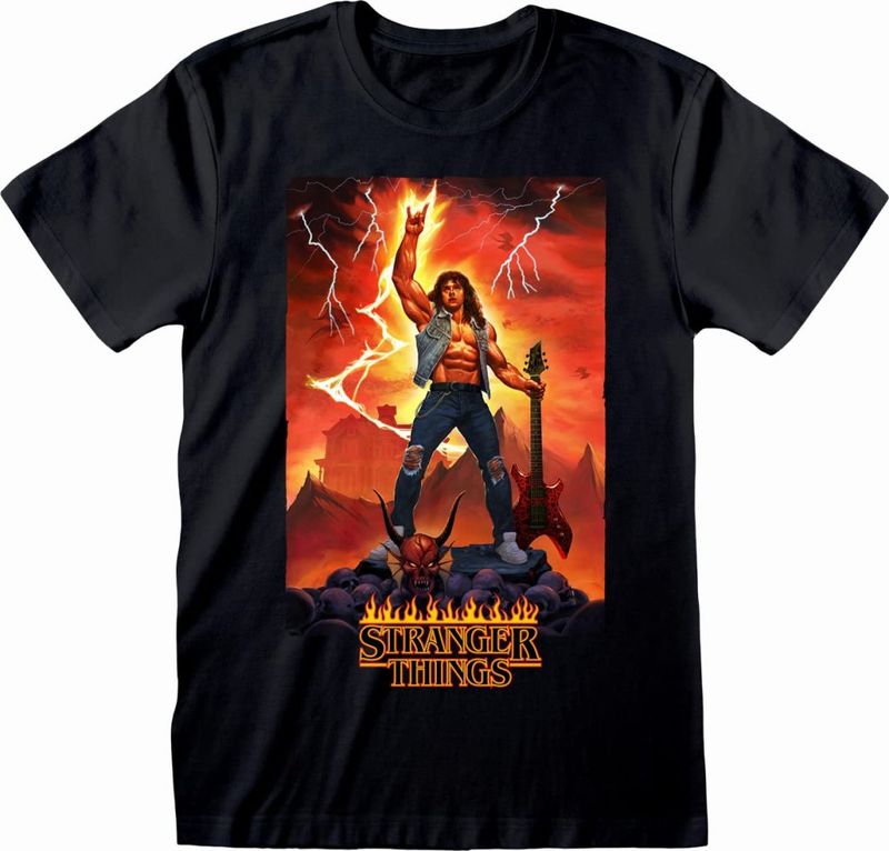 HEROES INC T-shirt nera Stranger Things Eddie Rocks – XXL