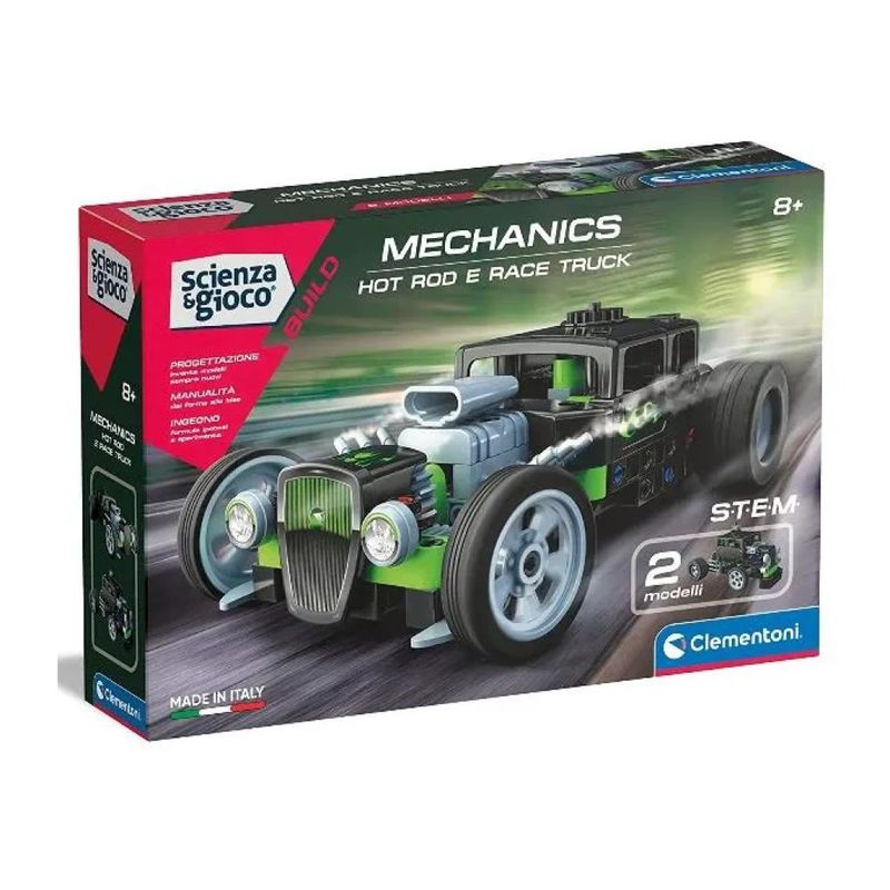 Clementoni Scienza e Gioco Build: Hot Rod e Race Truck, kit da 120 pezzi, 8+ anni