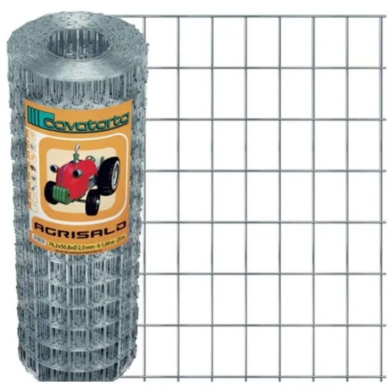 CAVATORTA Agrisald – Rete elettrosaldata zincata 25 m, maglia 50 × 75 mm, filo 2 mm, altezza 80 cm