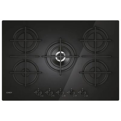 Candy CVG74WTB Piano Cottura a Gas 5 Fuochi, 75 cm, Vetro Nero