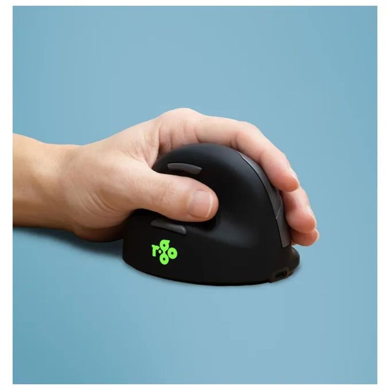 R-Go Tools HE Break Mouse Verticale Ergonomico Mancino, 5 Pulsanti, 2400 DPI, Bluetooth 5.0, Nero