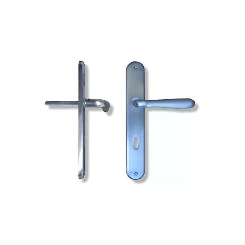 Ghidini Uno 25302 – Coppia maniglie per porta con placca, ottone cromo satinato, foro Patent