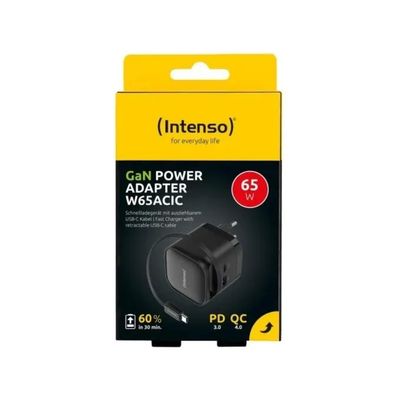Intenso W65ACIC Caricatore GaN USB-C 65 W Bianco con Cavo Estraibile