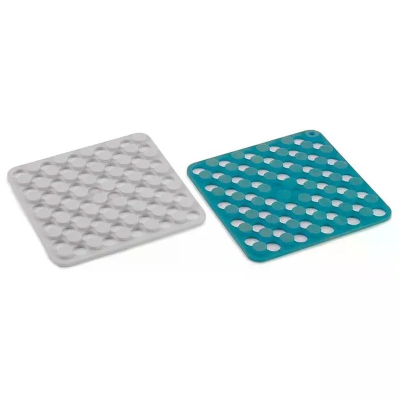 Joseph Joseph Duo – Set 2 sottopentola in silicone 14 × 14 cm, bianco e blu