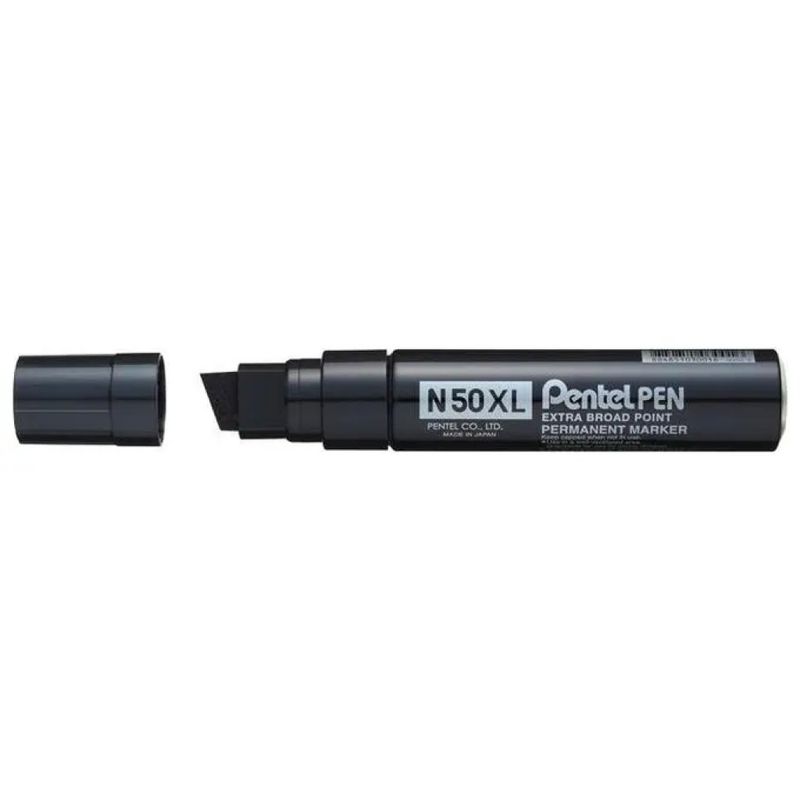 Pentel N50XL-A Marcatore Permanente Nero, Punta a Scalpello 8–17 mm, Confezione da 6