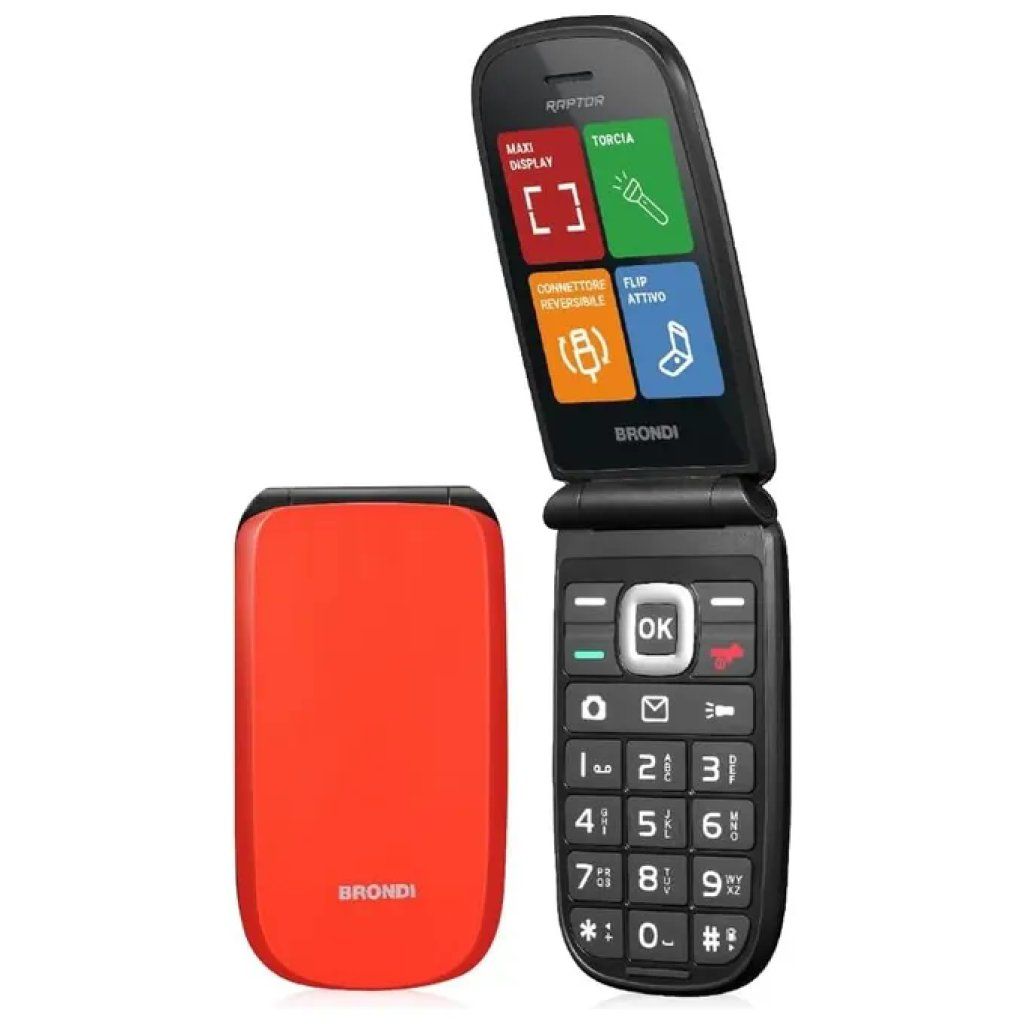Brondi Raptor Telefono Cellulare Flip Dual SIM per Anziani, Arancione