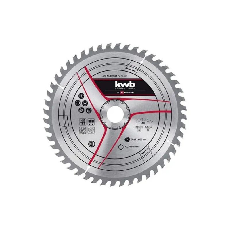 KWB Einhell 49589551 Lama Circolare 254 mm, 48 Denti per Legno