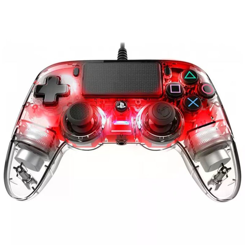 Nacon Controller Cablato Compatto per PS4 e PC, Rosso Trasparente