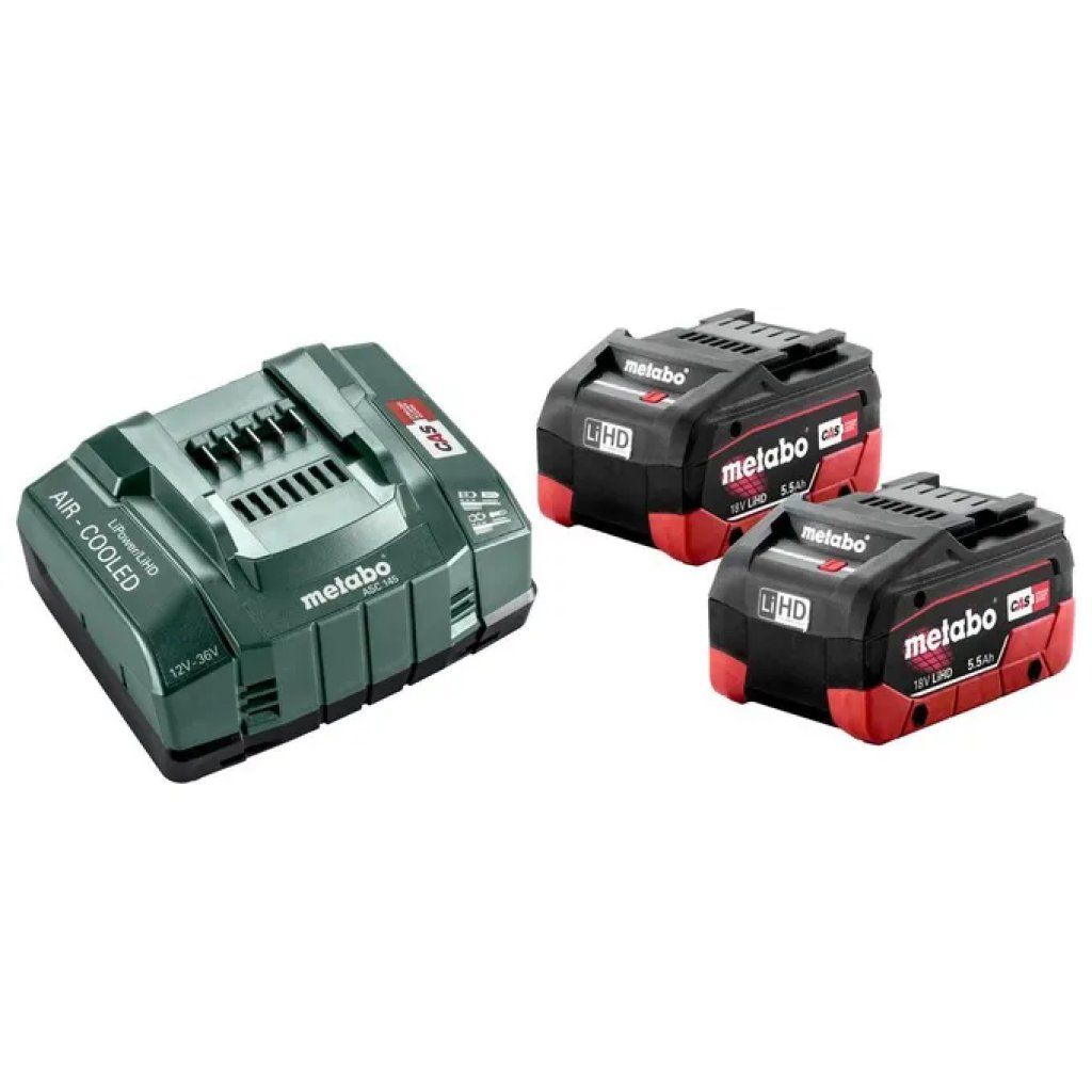 Metabo 685122000 Kit 2 Batterie LiHD 18 V 5,5 Ah con Caricabatterie Rapido ASC 145