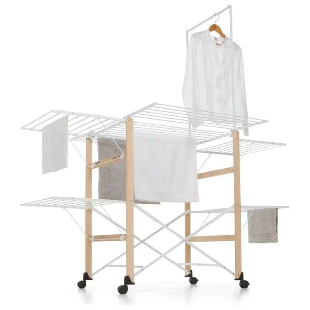 Foppapedretti SuperGulliver Evo Stendibiancheria Pieghevole, 35 m, con Ruote e Barra Porta Spalle, Naturale