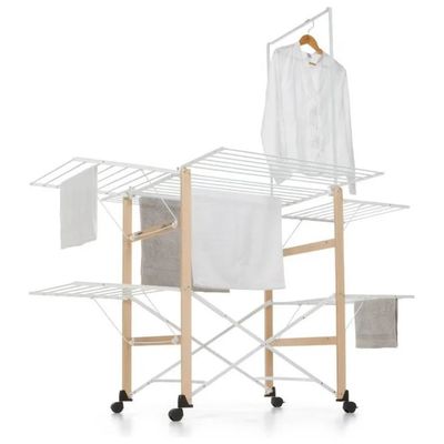 Foppapedretti SuperGulliver Evo Stendibiancheria Pieghevole, 35 m, con Ruote e Barra Porta Spalle, Naturale