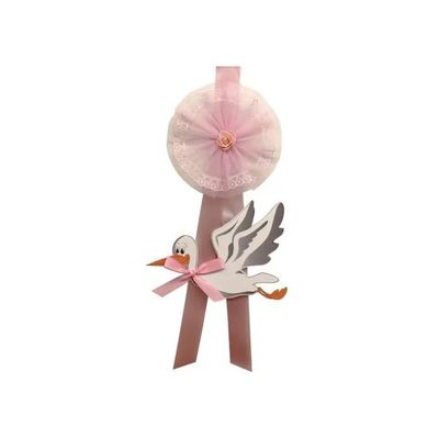 BABY IDEA Fiocco Nascita Rosa con Cicogna Piccolo Baby Idea