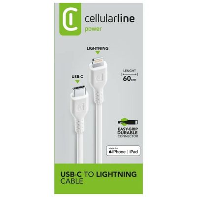 Cellularline Cavo USB-C a Lightning MFi 60 cm, 30 W, Bianco Cellularline Cavo USB-C a Lightning MFi 60 cm, 30 W, Bianco