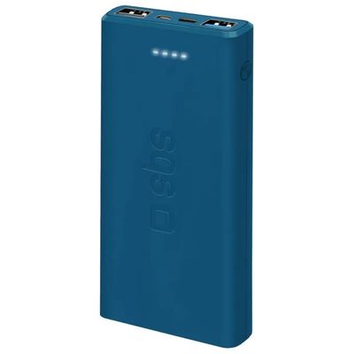 SBS Power Bank 10.000 mAh Slim con 2 USB-A e USB-C, 10 W, Ciano