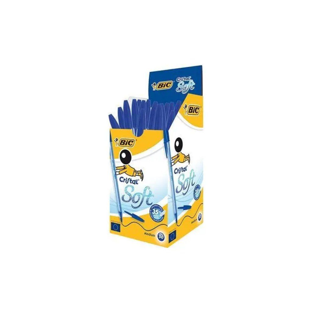 BIC Cristal Soft penne a sfera blu, punta media, confezione da 50