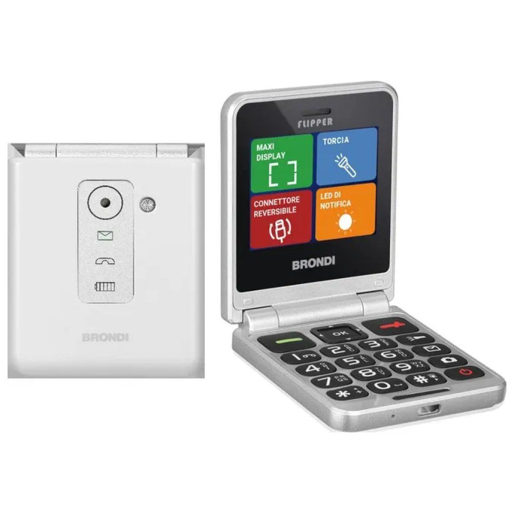 Brondi Flipper White Metal – Telefono Cellulare Dual SIM