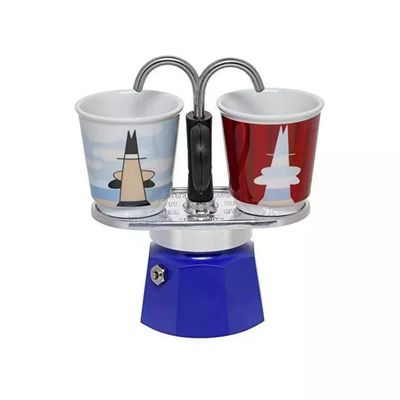 Bialetti Mini Express Blu con 2 Bicchierini in Porcellana