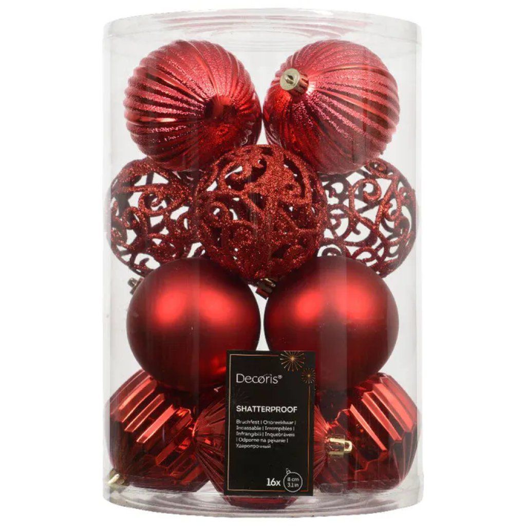 Amicasa 9028341 – Set da 16 palline rosse per albero di Natale