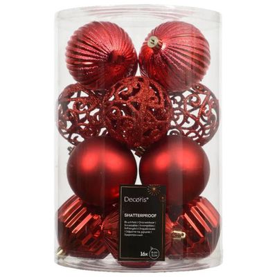 Amicasa 9028341 – Set da 16 palline rosse per albero di Natale