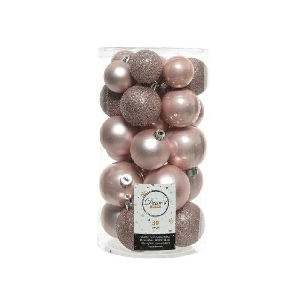 AMICASA Set 30 Palline di Natale Infrangibili Rosa Cipria e Oro Rosa, 4–6 cm